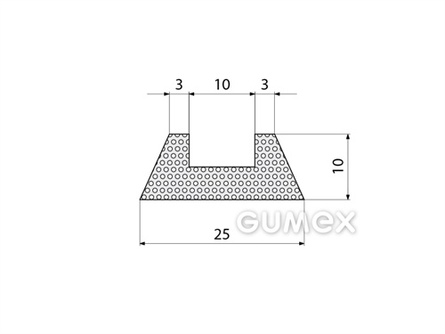 Mikroporézny silikónový profil tvaru "U", 10x25/10mm, hustota 400kg/m3, -60°C/+275°C, biely